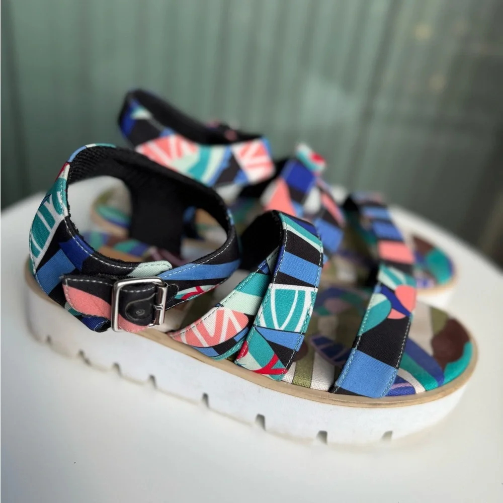 MSGM Women’s Wedges‎ Sandals in Multicolor Fabric, Size 39 (US 9)